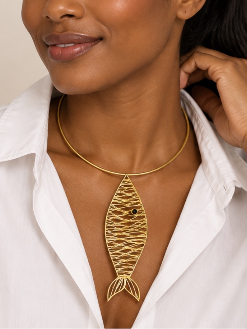 New! Gold Fish Sardine Collar Statement Necklace NWOT